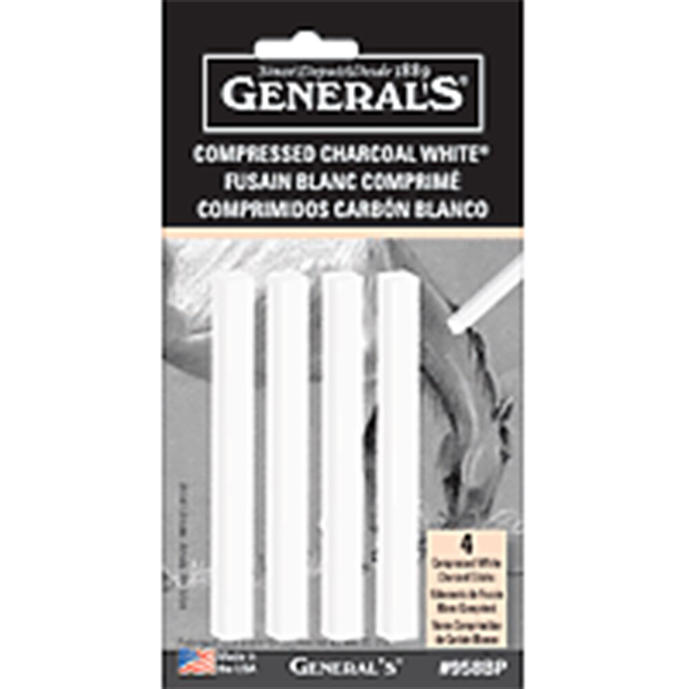 General Pencil, Compressed Charcoal, White Stick, 4 Pack